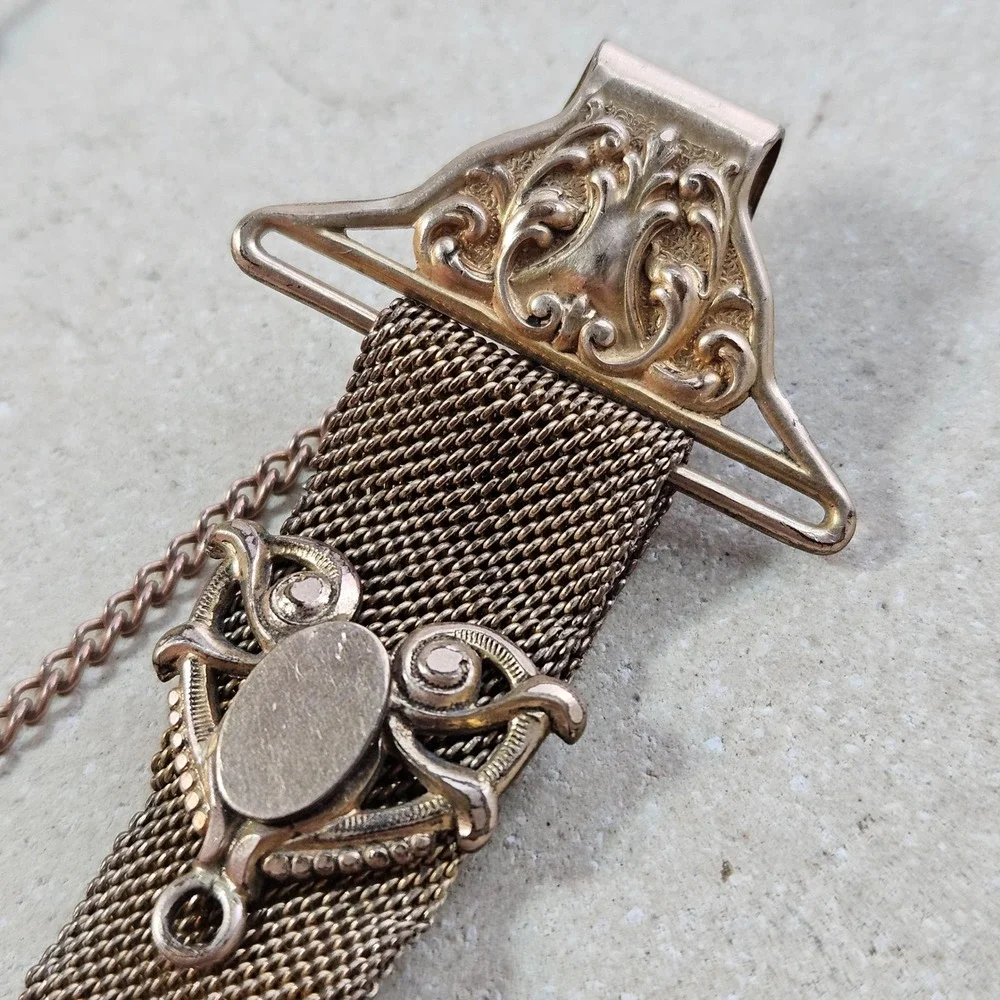 Antique Edwardiann Hum‎ & Co Gold Fill Mesh Pocket Watch Fob Clip Patent 1903